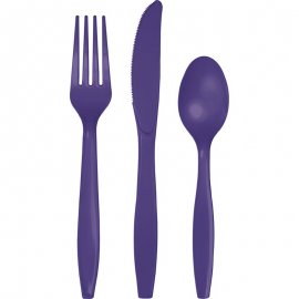 24 COUVERTS EN PLASTIQUE VIOLET DE QUALITÉ SUPÉRIEURE