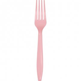 24 FOURCHETTES CLASSIQUES PREMIUM EN PLASTIQUE ROSE