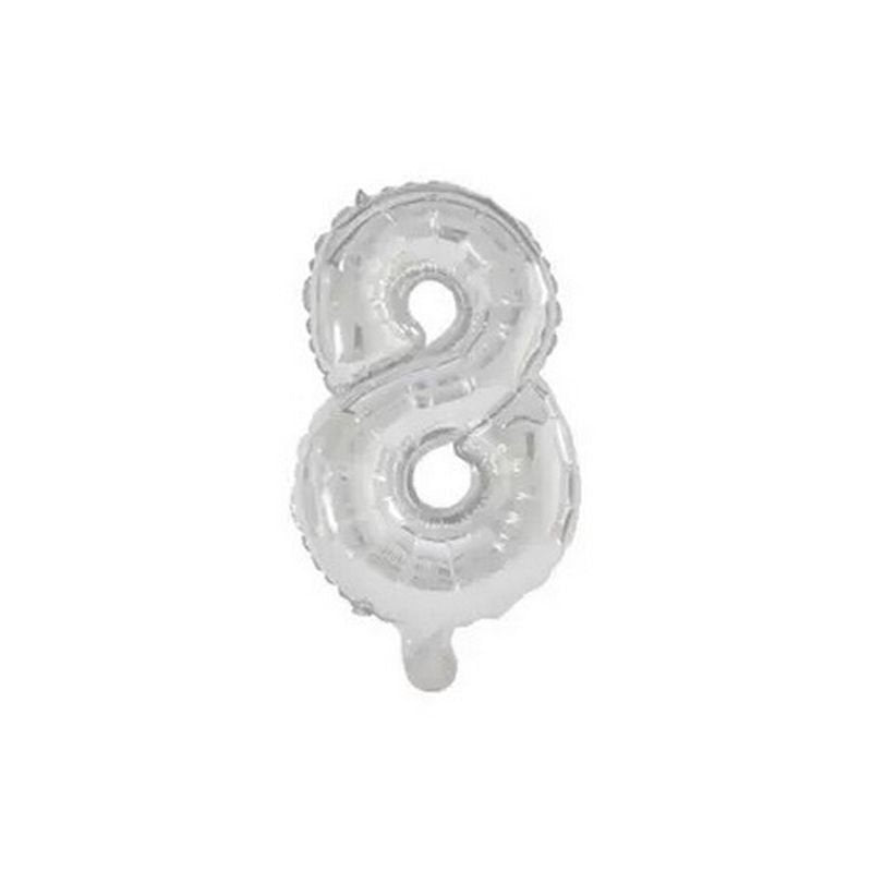PALLONCINO NUMERO 8, 32 CM, ARGENTO