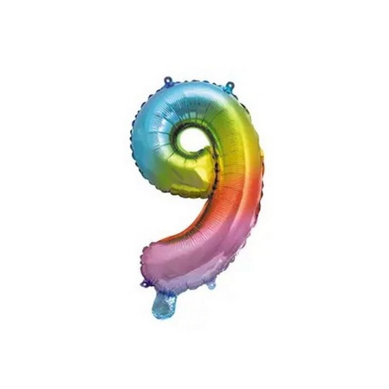 PALLONCINO NUMERO 9, 35 CM ARCOBALENO