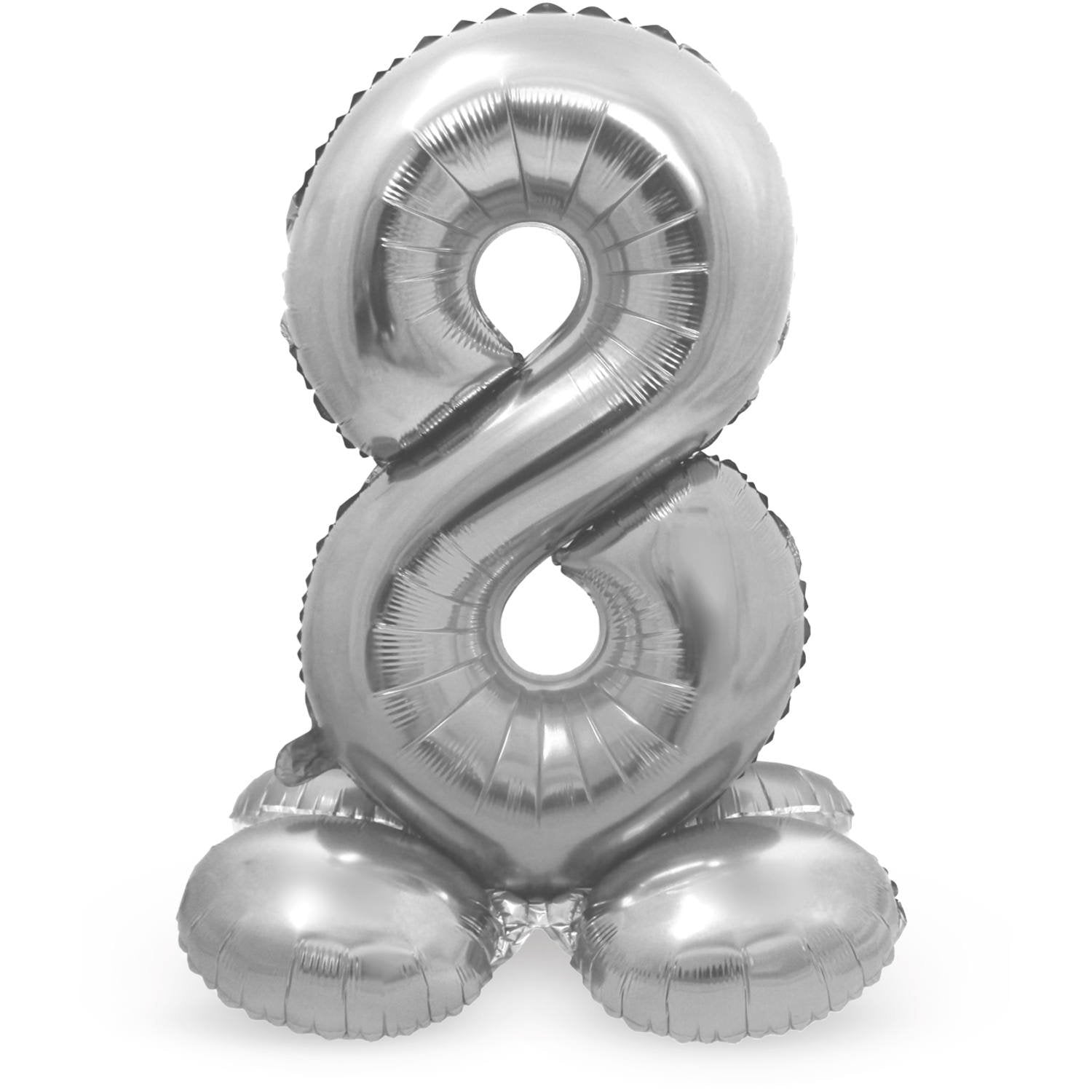 Palloncino numero 8, 72 cm, argento, con supporto