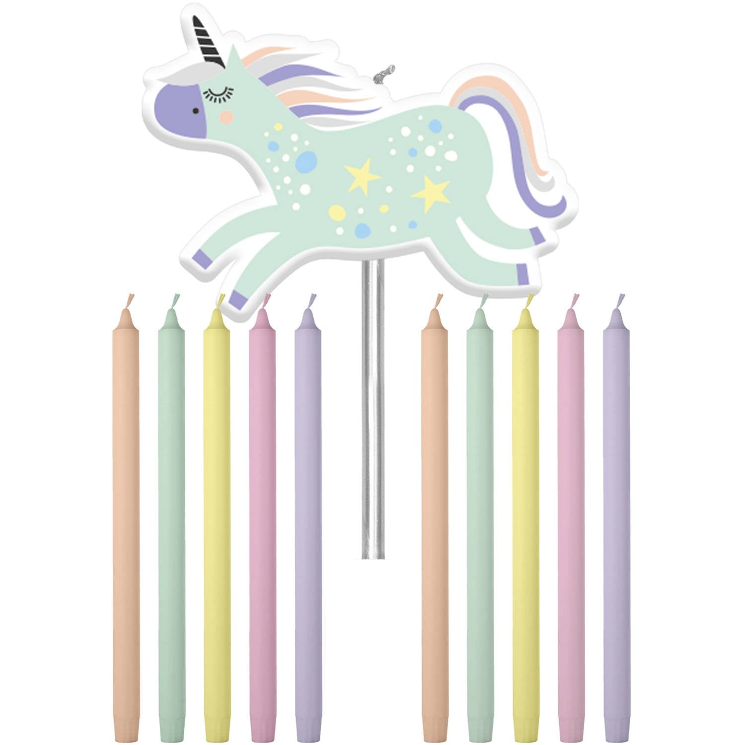11 bougies licorne droites de 10 cm