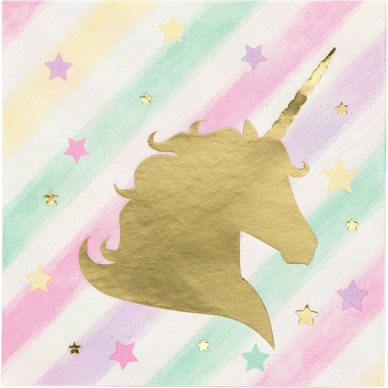 16 TOVAGLIOLI 25 CM FOIL UNICORNO SPARKLE