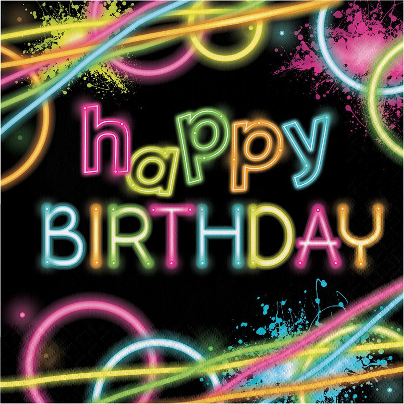 16 TOVAGLIOLI 33 CM HAPPY BIRTHDAY GLOW PARTY