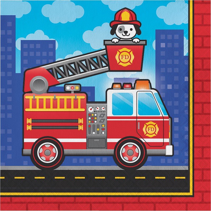 16 SERVILLETAS 33 CM LADO FLAMING FIRE TRUCK