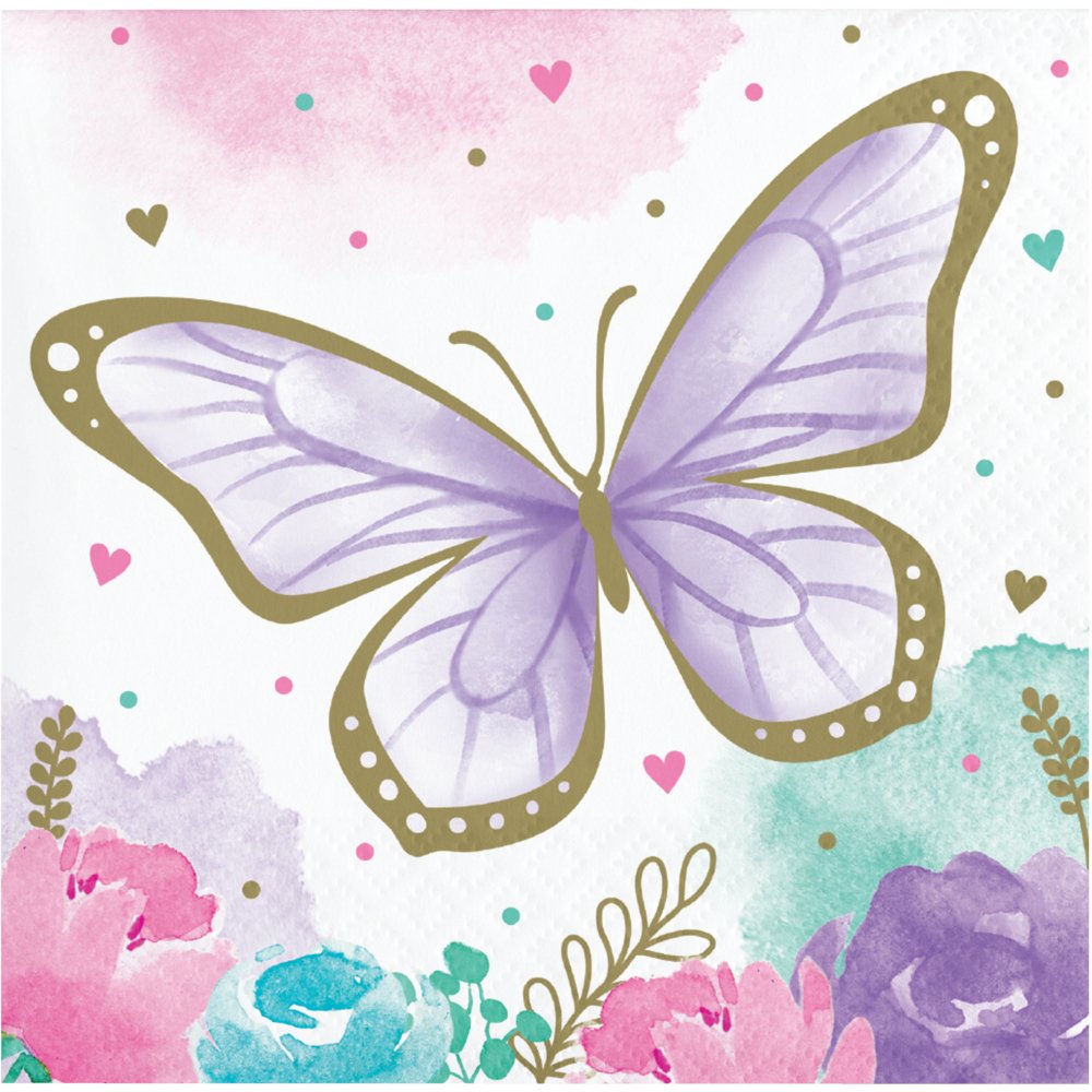 16 serviettes papillon scintillantes de 25 cm