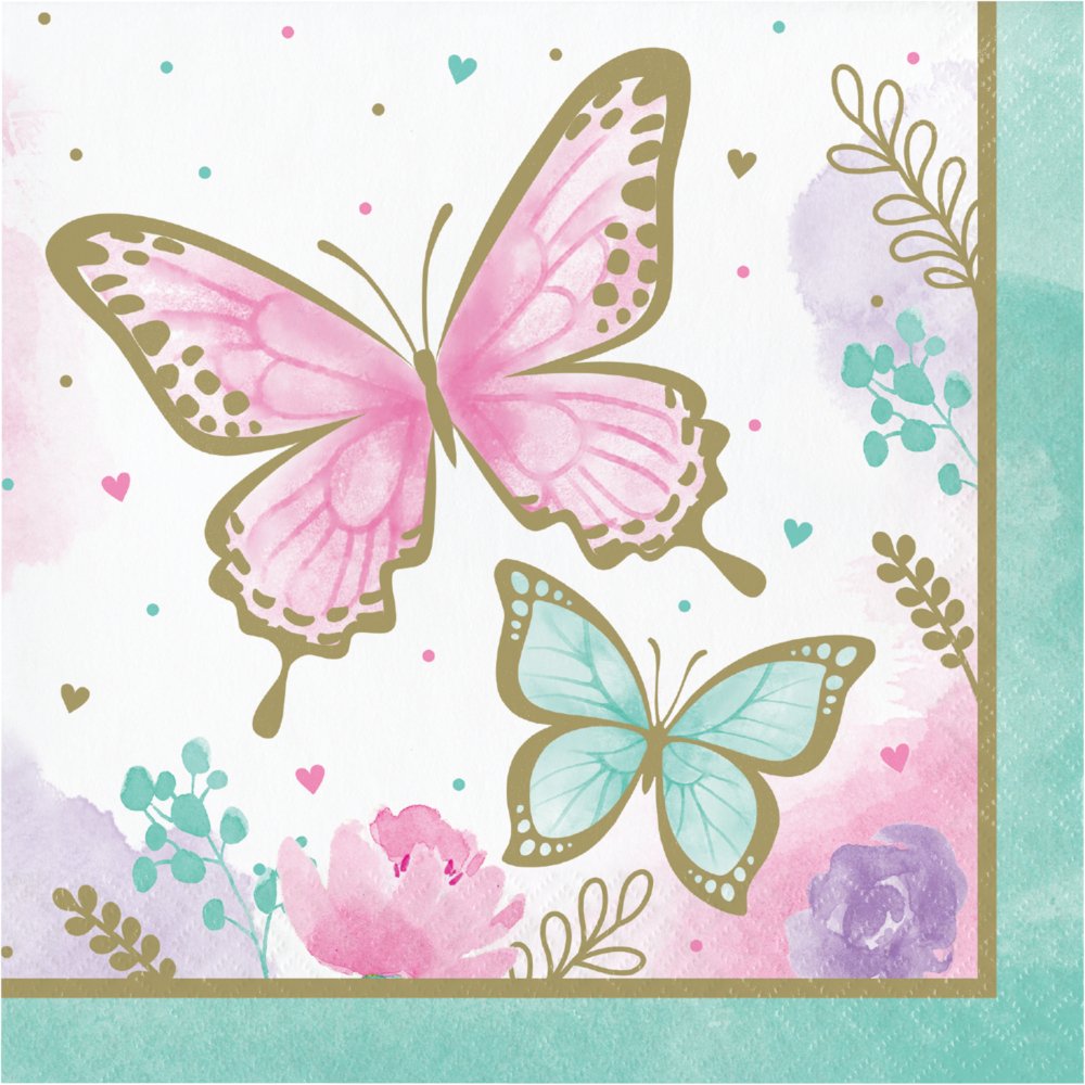 16 serviettes papillon scintillantes de 33 cm
