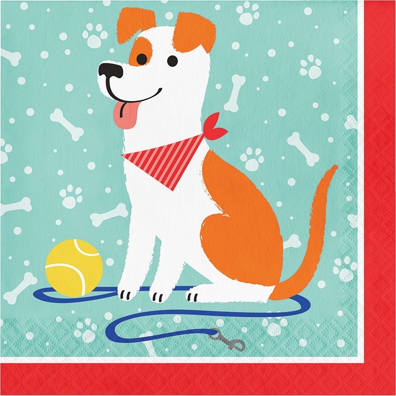16 serviettes de table pour fête de chiens, 33 cm