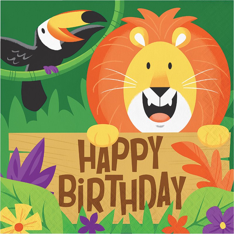 16 serviettes de table Jungle Safari Hbd 33 cm