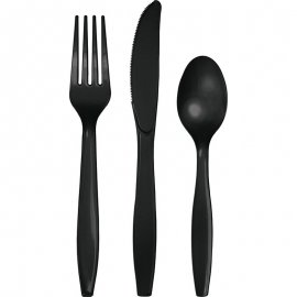 SET DI 18 POSATE IN PLASTICA PREMIUM VELLUTO NERO