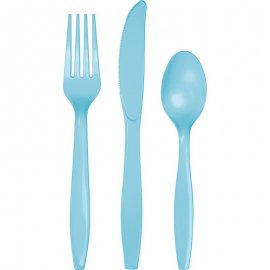 18 CUBIERTOS PLASTICO PREMIUM PASTEL BLUE