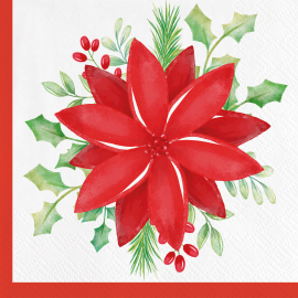 20 serviettes de Noël à motif poinsettia, 33 cm