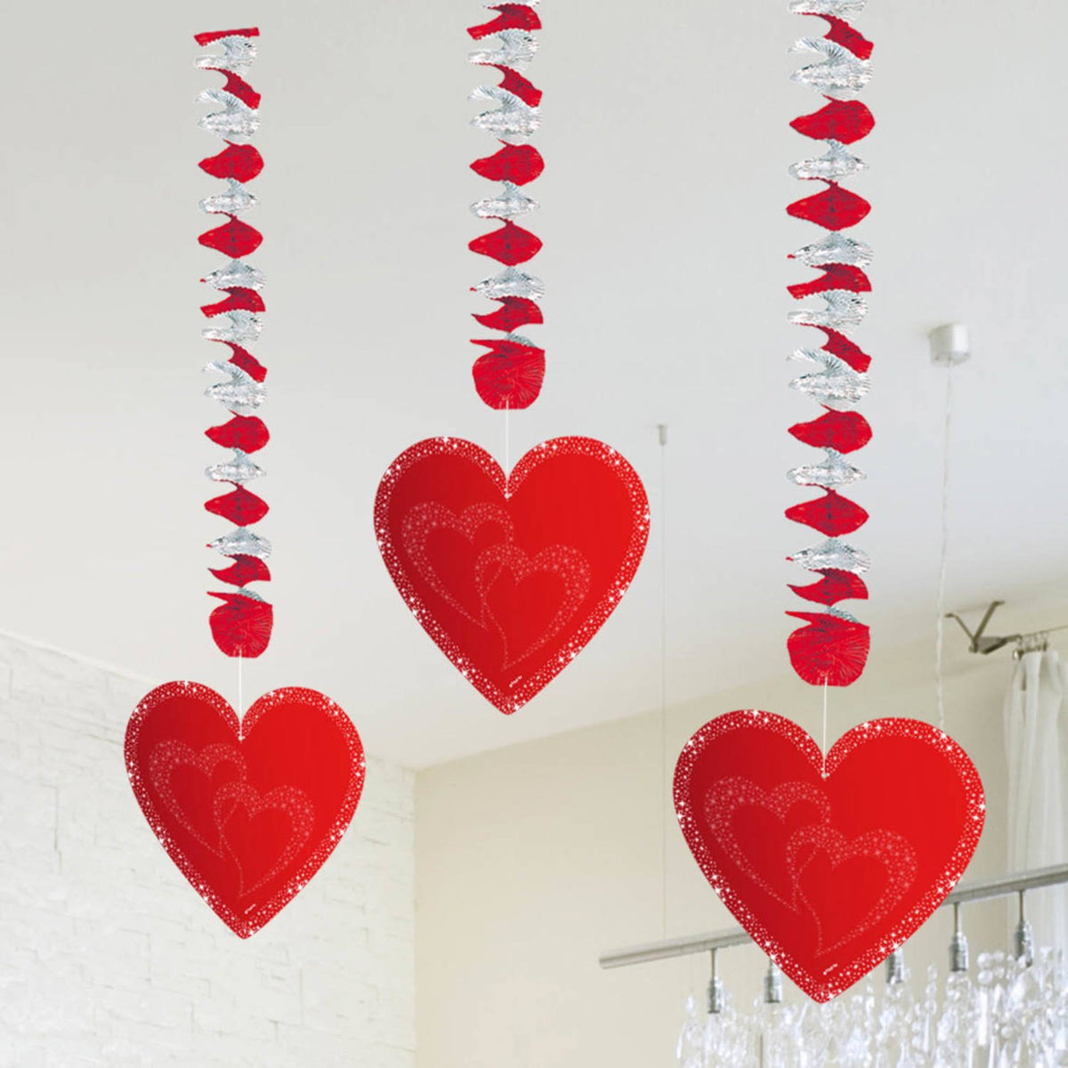 3 Pendentes em forma de coração 75 cm