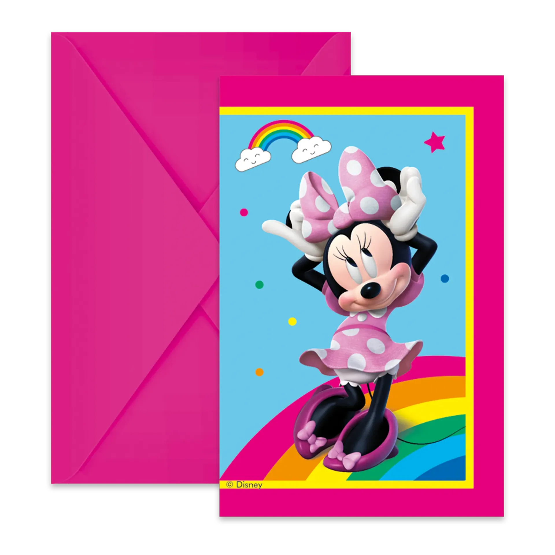 6 INVITATIONS MINNIE ARC-EN-CIEL