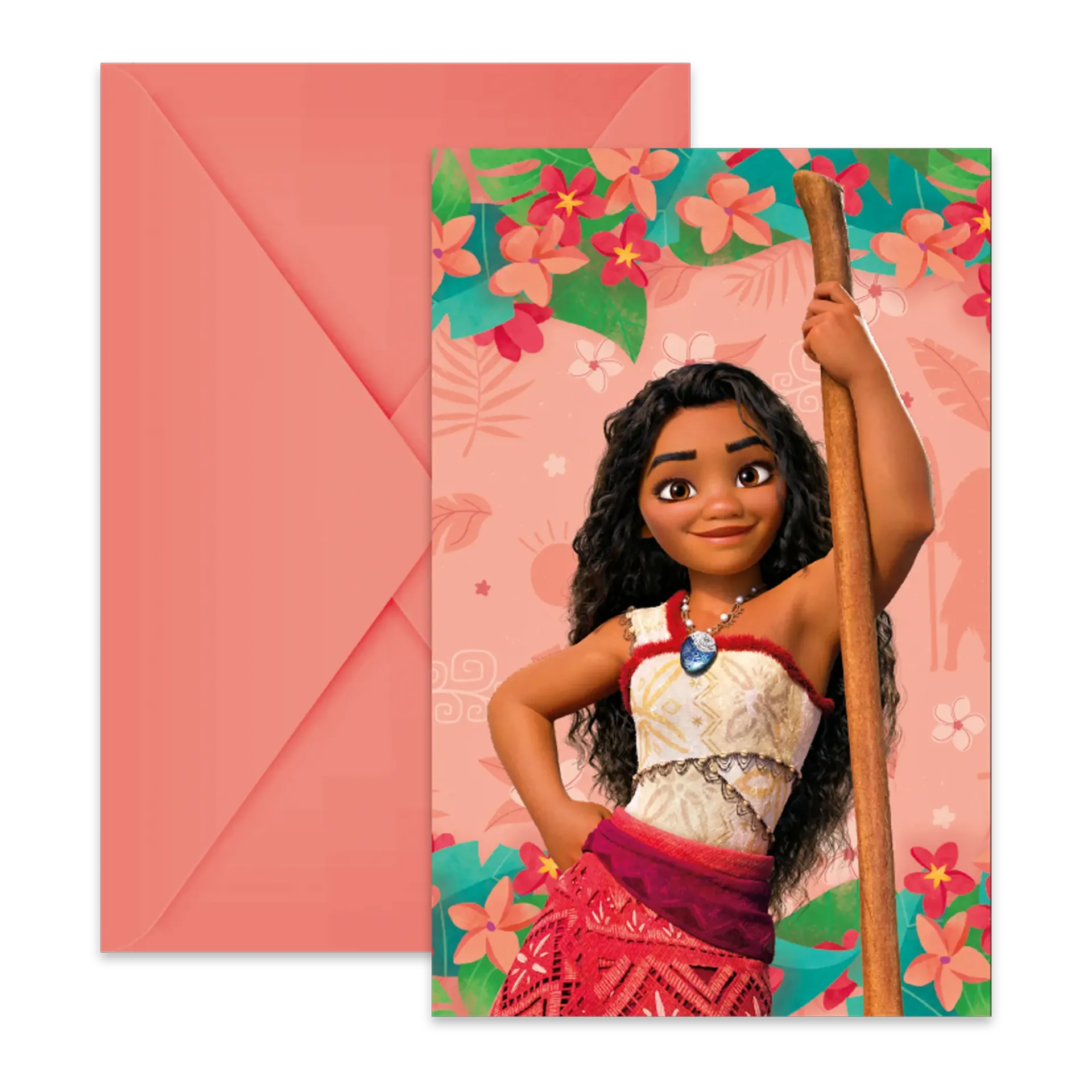 6 Invitaciones Vaiana con Sobres