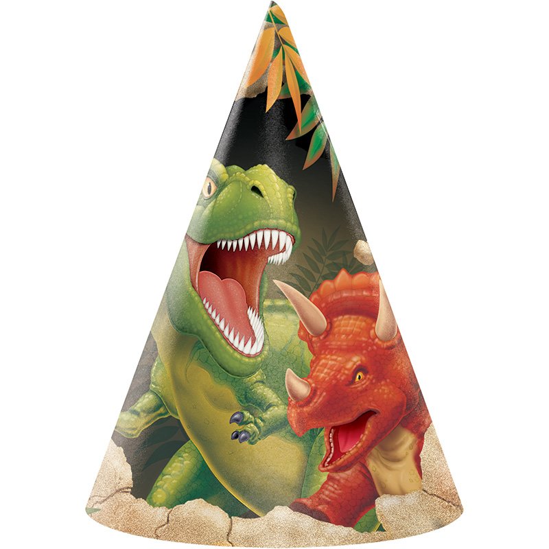 8 GORROS CONO JURASIC DINO