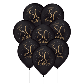 8 élégants ballons en latex noir pour 80 ans