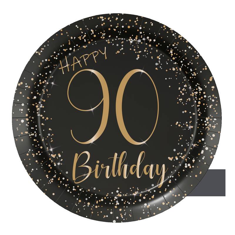 8 eleganti piatti neri per il 90° anniversario, 18 cm