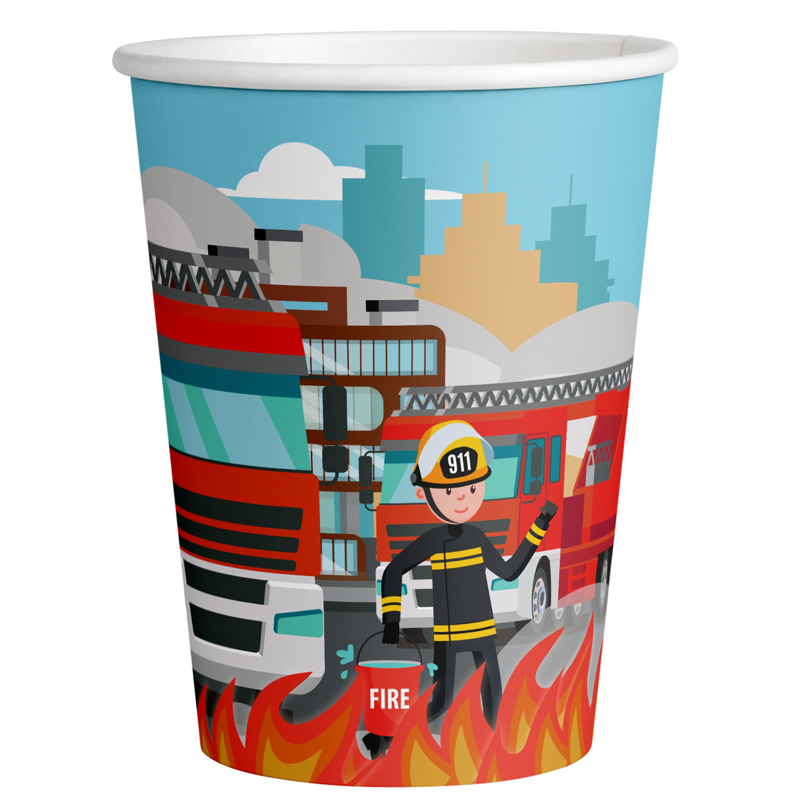 8 VERRES 250 ML CAMION DE POMPIERS EN FLAMMES