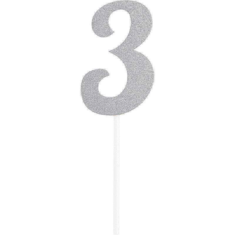 Decorazione per torta 3 glitter argento