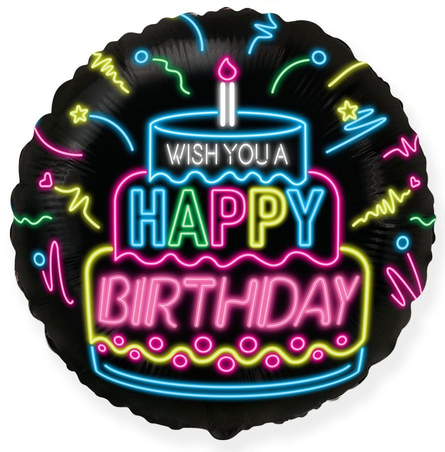 Ballon néon « Joyeux anniversaire » 45 cm