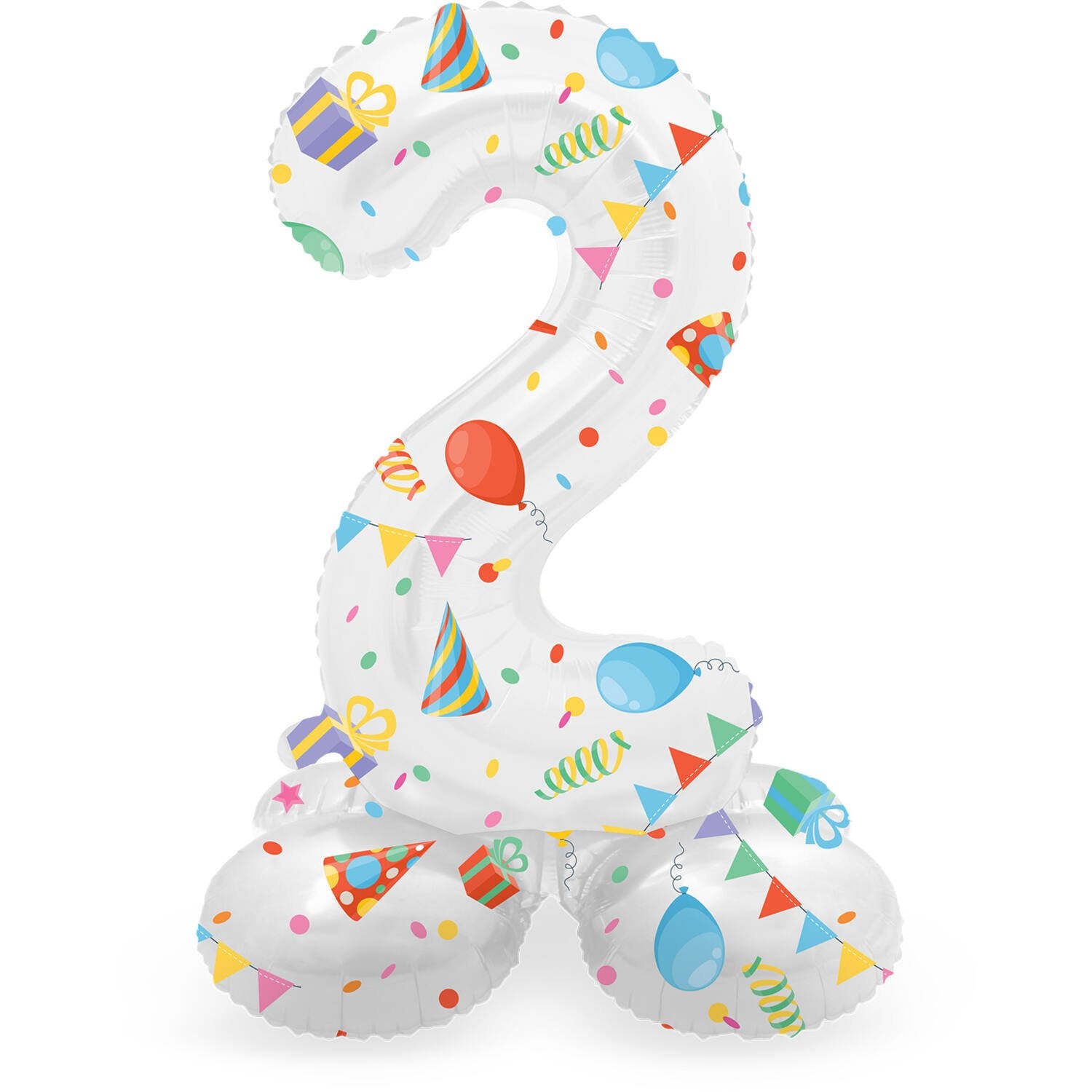 Ballon chiffre 2 « Joyeuse fête » avec socle, 41 cm