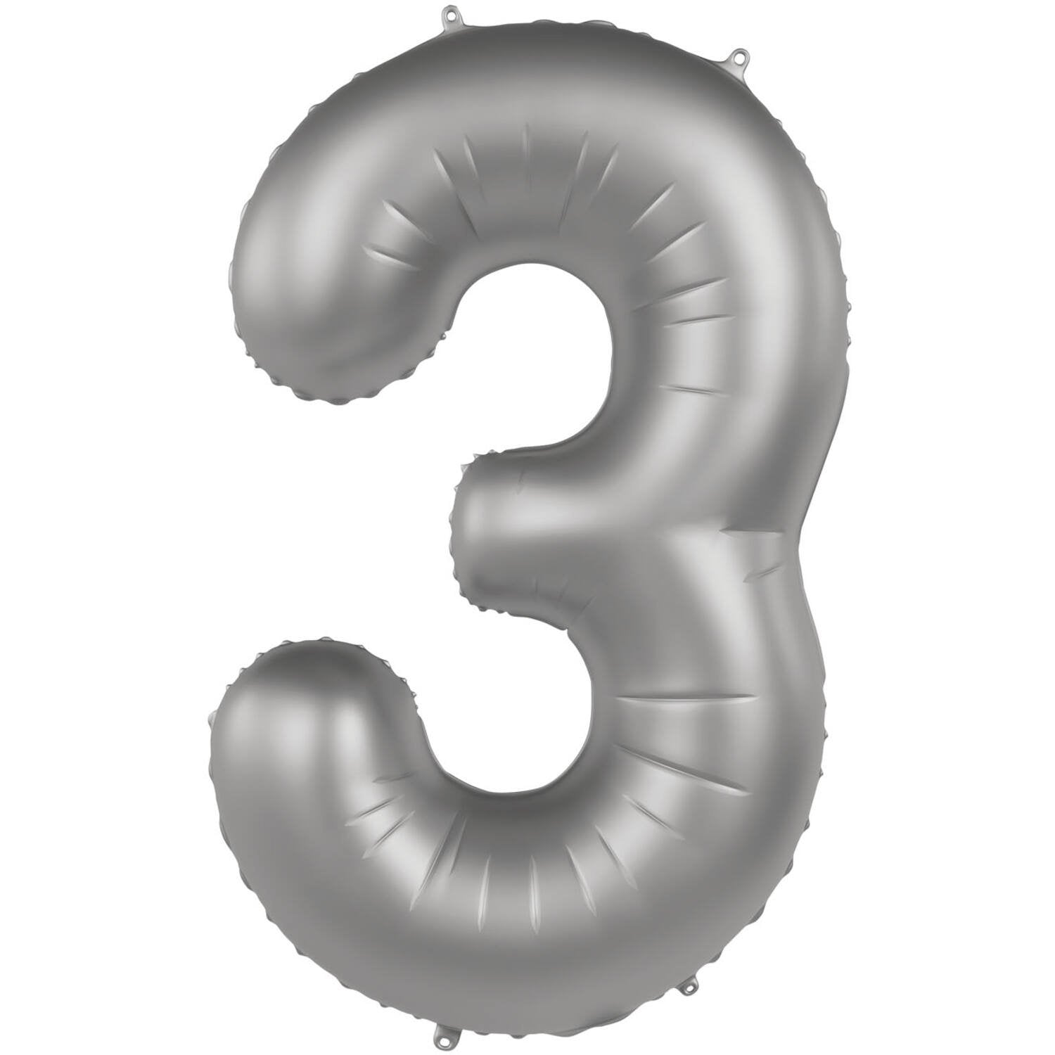 Ballon numéro 3, argenté satiné à paillettes, 86 cm