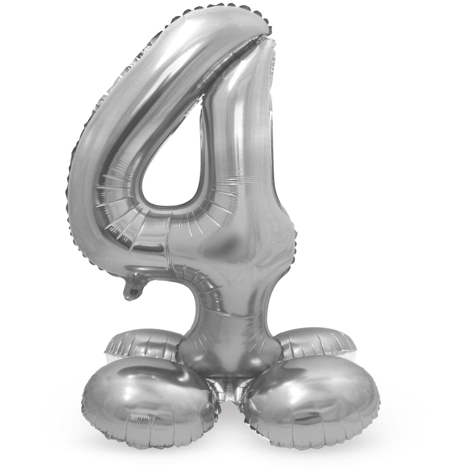 Ballon chiffre 4, 72 cm, argenté, avec support