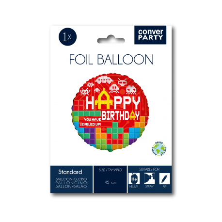 Palloncino videogioco di buon compleanno 45 cm