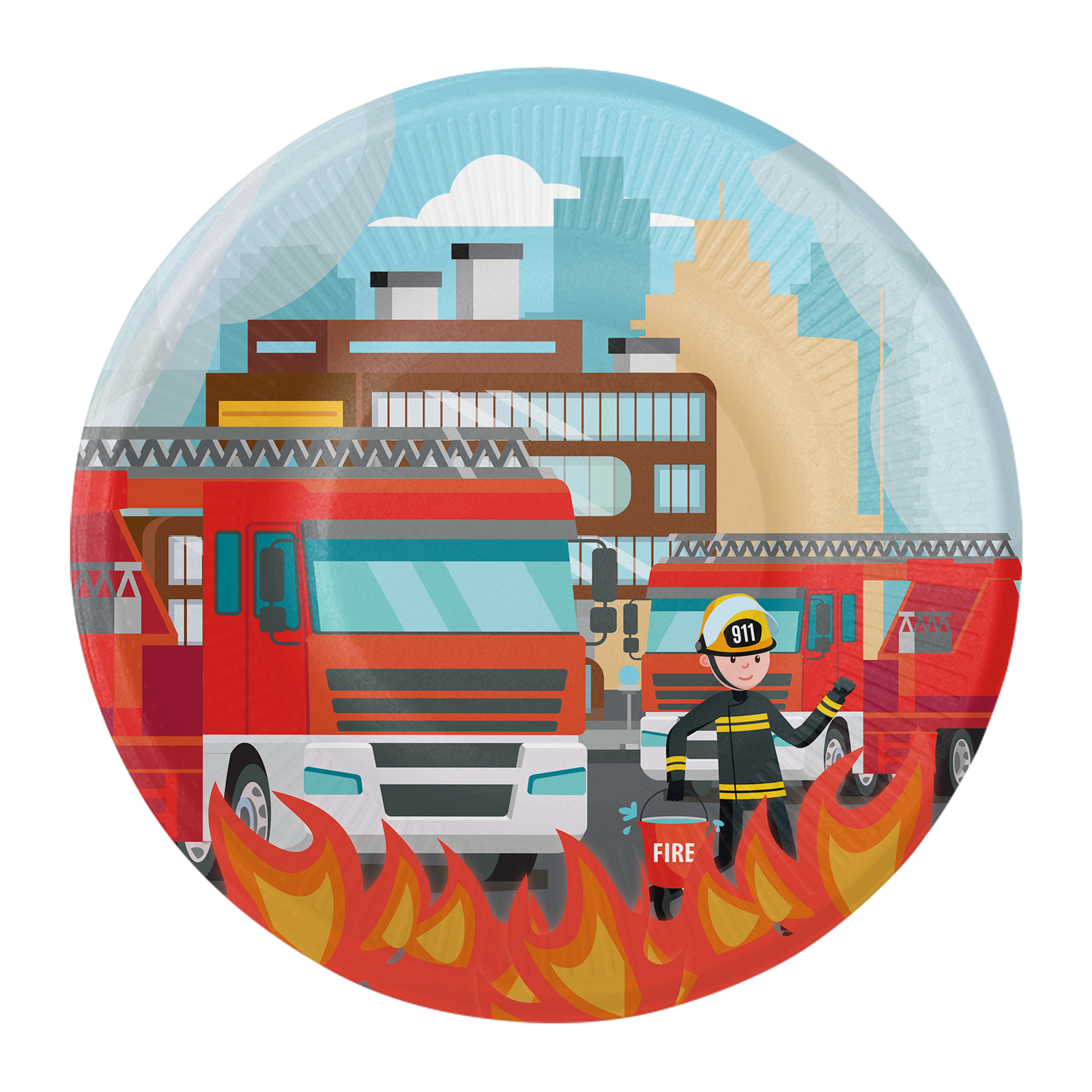 8 PLATOS 18 CM FLAMING FIRE TRUCK