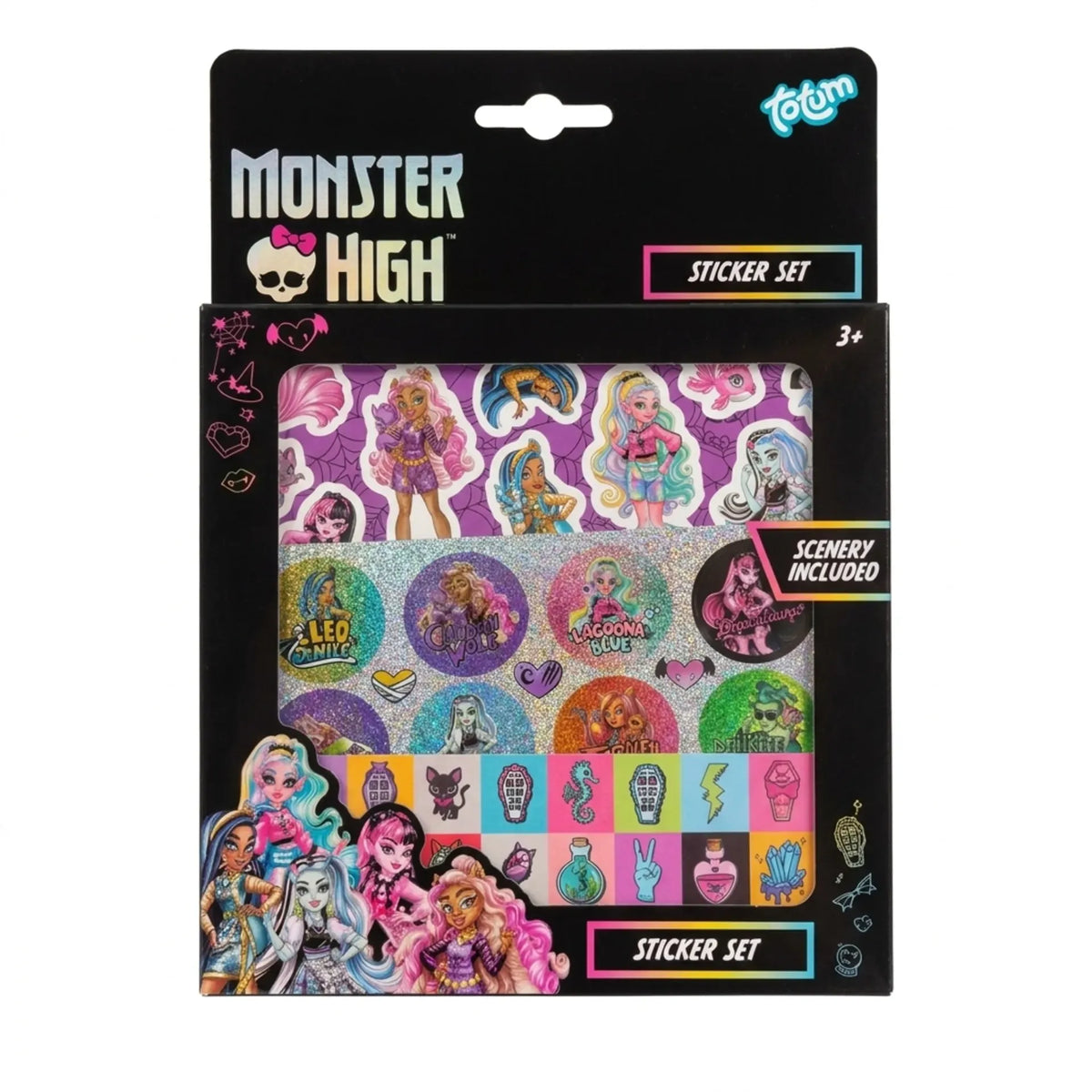 Set di adesivi Monster High 3 fogli con sfondo