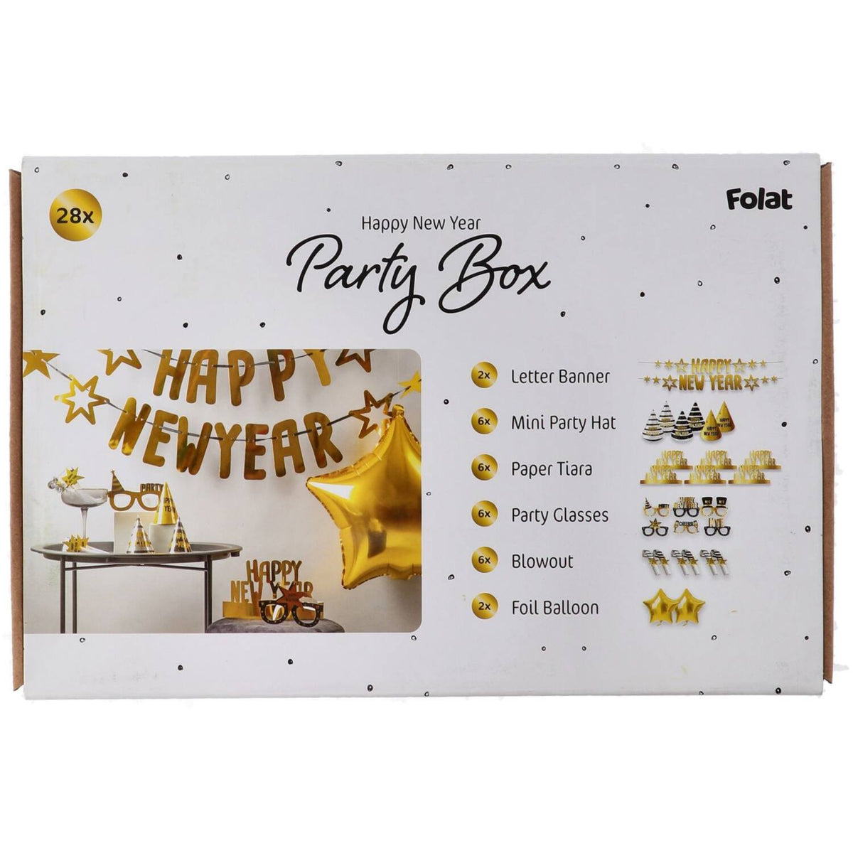 Caja Feliz Año Nuevo Oro Negro para 6 (28 piezas)